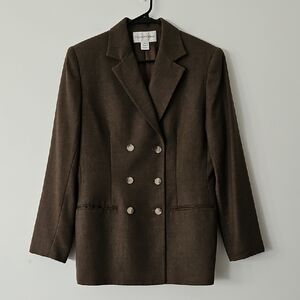 Vintage Evan-Picone Double-breasted‎ Wool Blazer Jacket Brown Size 10